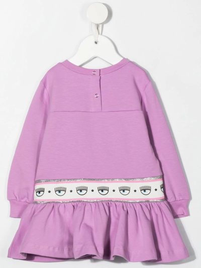 Shop Chiara Ferragni Logo-print Long-sleeve Dress In Purple