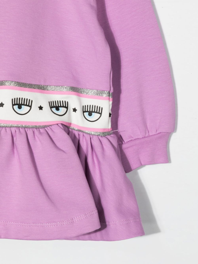 Shop Chiara Ferragni Logo-print Long-sleeve Dress In Purple