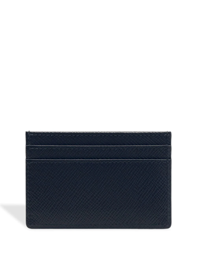 Smythson Panama Calfskin Card Holder In Blue