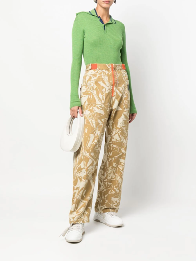 Shop Aries Graphic-print Cotton Twill Trousers In Yellow