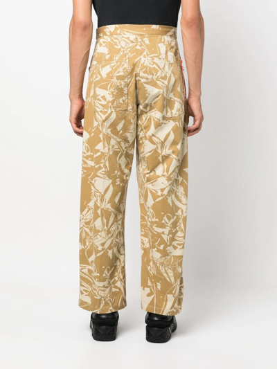 Shop Aries Graphic-print Cotton Twill Trousers In Yellow