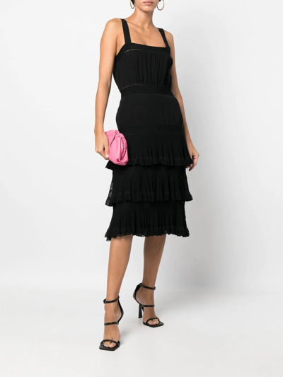 Pre-owned Chanel 2005 Layered Ruffle Dress In Black