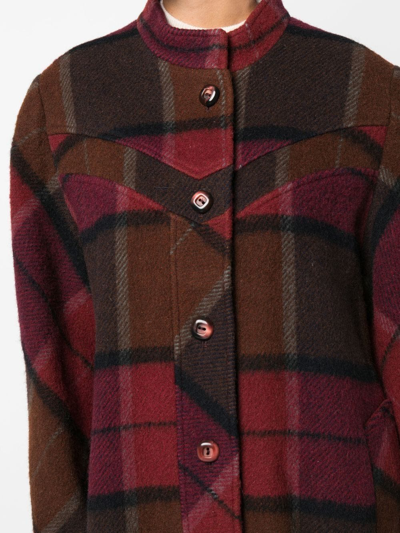 Pre-owned A.n.g.e.l.o. Vintage Cult 1970s Mock Neck Plaid Wool Coat In Red