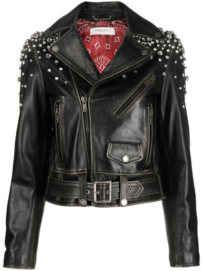 Shop Golden Goose Crystal-embellished Leather Jacket In Black