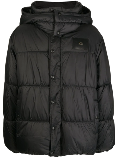 Shop N°21 Logo-patch Hooded Puffer Jacket In Black