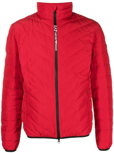 Shop Ea7 Zipped-up Padded Jacket In Red