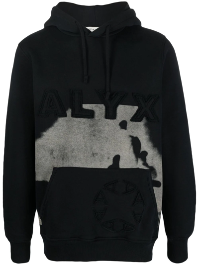 Shop Alyx Logo-embroidered Cow-print Hoodie In Black