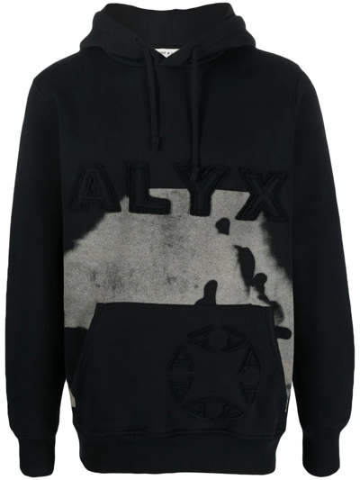 Alyx Logo-embroidered Cow-print Hoodie In Black