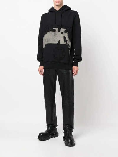Alyx Logo-embroidered Cow-print Hoodie In Black