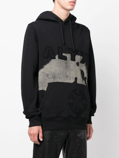 Shop Alyx Logo-embroidered Cow-print Hoodie In Black