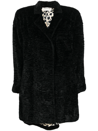 Pre-owned A.n.g.e.l.o. Vintage Cult 1980s Faux-fur Buttoned Coat In Black