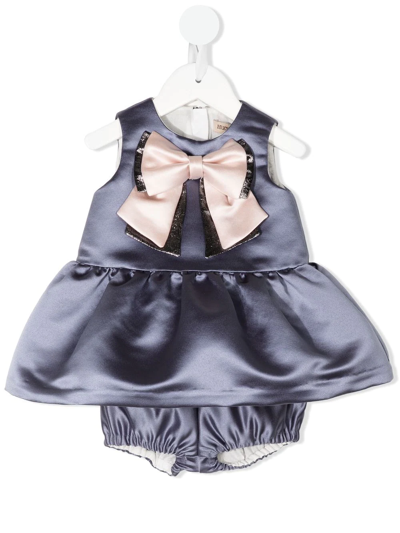 Shop Hucklebones London Satin-finish Bow-detail Dress And Bloomers In Grey