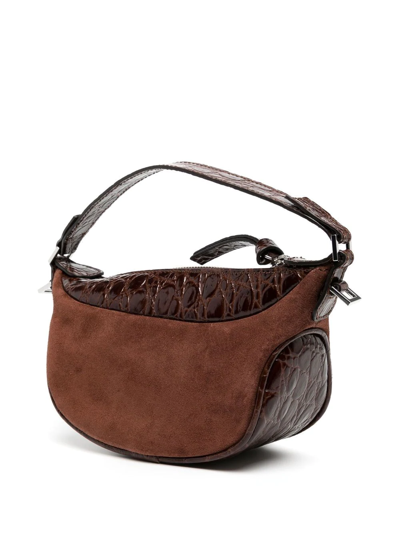 By Far Suede Crocodile Shoulder Bag In Brown