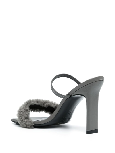 Shop By Far Shearling-strap Open Toe Mules In Grey