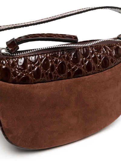 Shop By Far Suede Crocodile Shoulder Bag In Brown