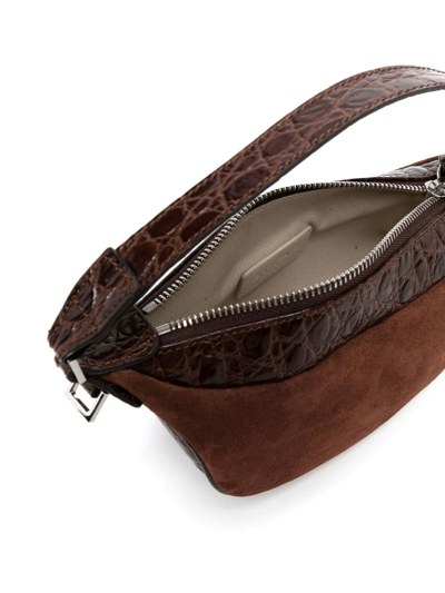 By Far Suede Crocodile Shoulder Bag In Brown
