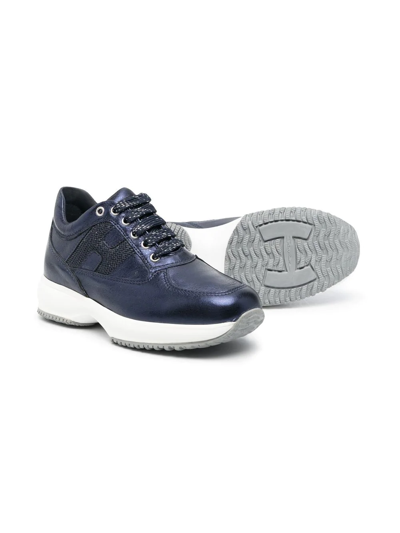 Shop Hogan Metallic-effect Low-top Sneakers In Blue