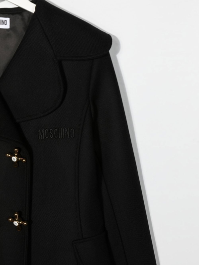Shop Moschino Embroidered-logo Duffle Coat In Black