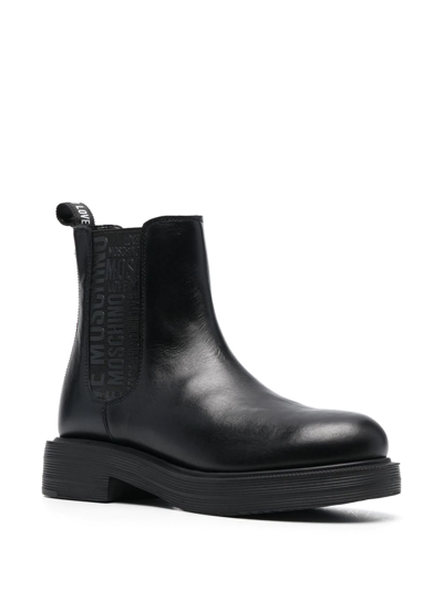 Shop Love Moschino Logo-tape Leather Chelsea Boots In Black