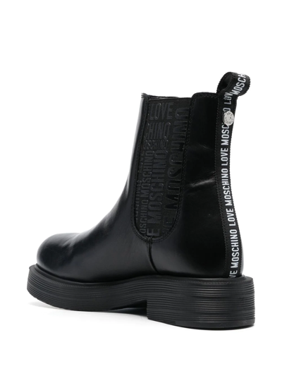 Shop Love Moschino Logo-tape Leather Chelsea Boots In Black