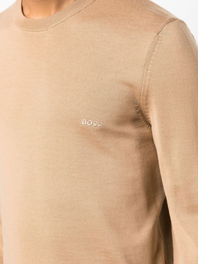 Hugo Boss Pacas-l Logo-embroidered Jumper In Neutrals
