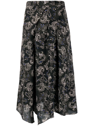 Shop Isabel Marant Paisley-print Silk Midi Skirt In Black