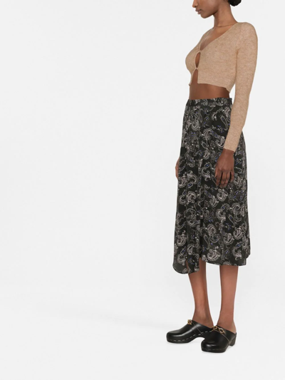 Shop Isabel Marant Paisley-print Silk Midi Skirt In Black