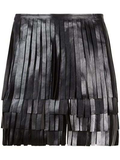 Rta ‘marcela' Leather Fringed Skirt In Black