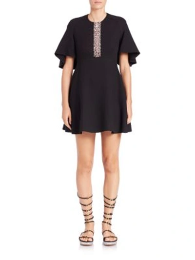 Shop Giambattista Valli Embellished Flutter-sleeve Mini Dress In Black
