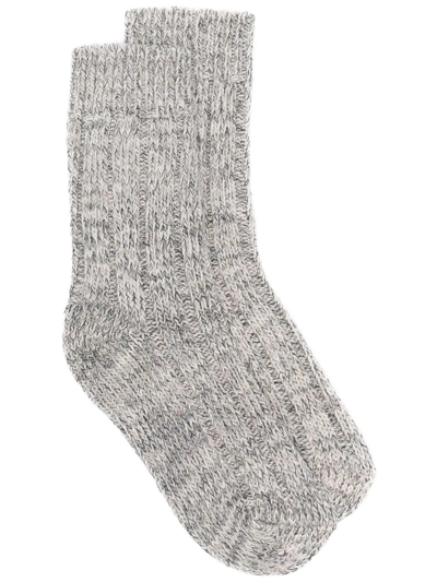 Shop Birkenstock Logo-patch Ribbed Socks In Grey