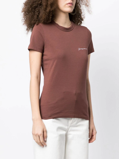 Shop Jacquemus Logo-print T-shirt In Brown