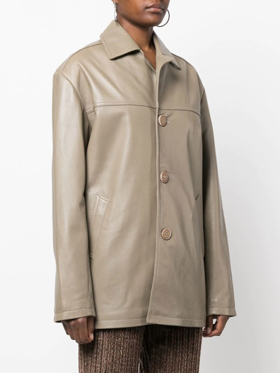 Shop Manokhi Britt Leather Jacket In Brown