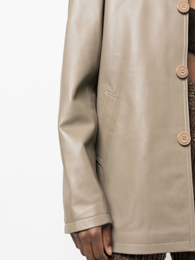 Shop Manokhi Britt Leather Jacket In Brown