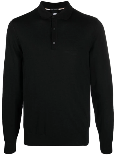 Hugo Boss Ulex Longsleeved Polo Shirt In Black