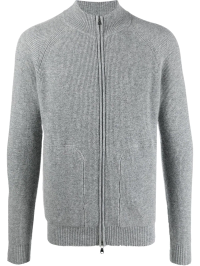 Shop Allude Ribbed-knit Zip-fastening Cardigan In Grey