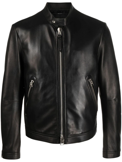 Shop Tom Ford Zip-front Leather Jacket In Black