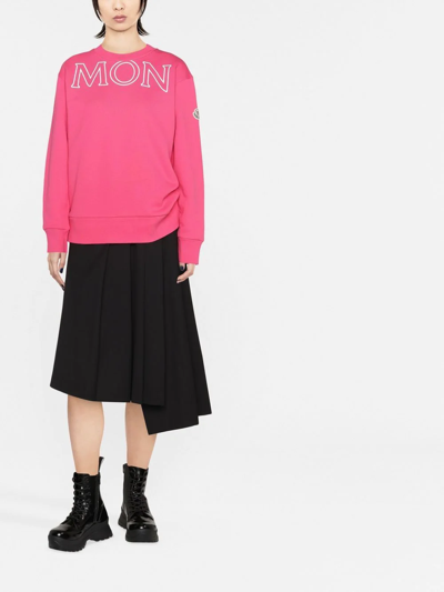 Shop Moncler Logo Print Crew Neck Sweatshirt In Pink