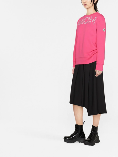Shop Moncler Logo Print Crew Neck Sweatshirt In Pink