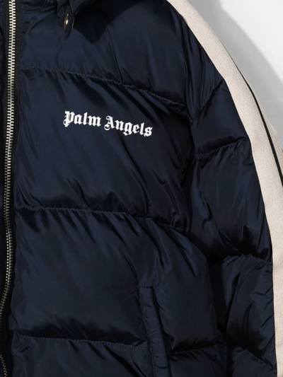 Shop Palm Angels Logo Padded Jacket In Blue
