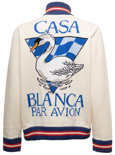 Shop Casablanca Casa Swan Zip Up Jacket Cotton Knit White - White