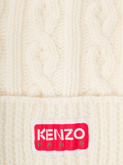 Shop Kenzo White Cable-knit Beanie Hat Man