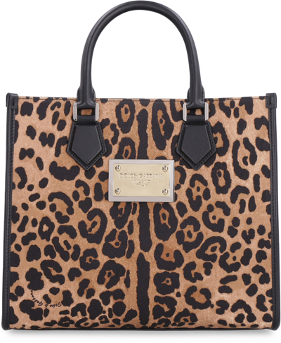 Shop Dolce & Gabbana Canvas Tote Bag In Animalier