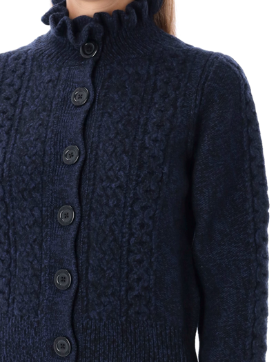 Shop See By Chloé Ruffle Neck Cardigan In Blue Black