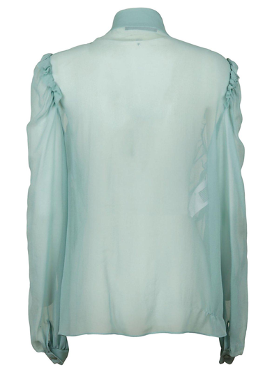 Shop Alberta Ferretti Bow Embellished Ruffled Shirt In Verde