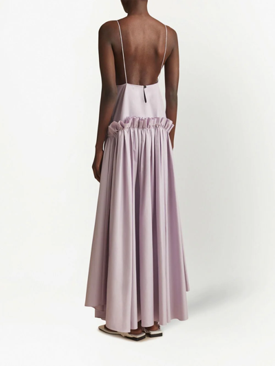 Shop Khaite Andrina Pleated Ruffled Midi Dress In Purple