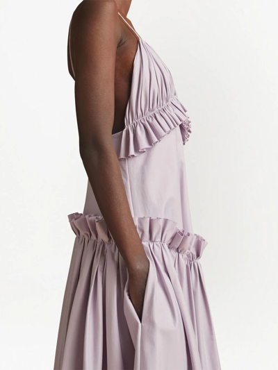 Shop Khaite Andrina Pleated Ruffled Midi Dress In Purple