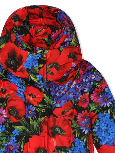 Shop Dolce & Gabbana Floral-print Hooded Coat In Red