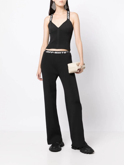 Shop Off-white Logo-waistband Straight-leg Trousers In Black