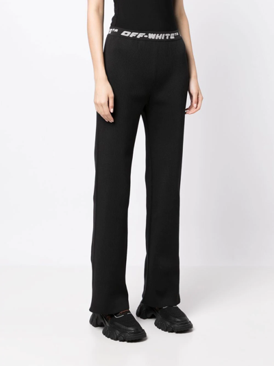 Shop Off-white Logo-waistband Straight-leg Trousers In Black