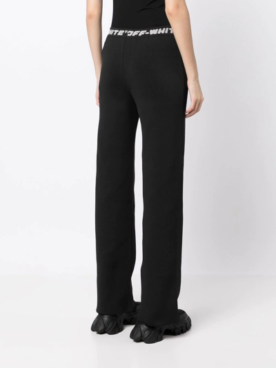 Shop Off-white Logo-waistband Straight-leg Trousers In Black